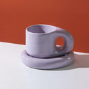 400ml Handmade Ceramic Mug Nordic Oval Plate Cup Saucer Set