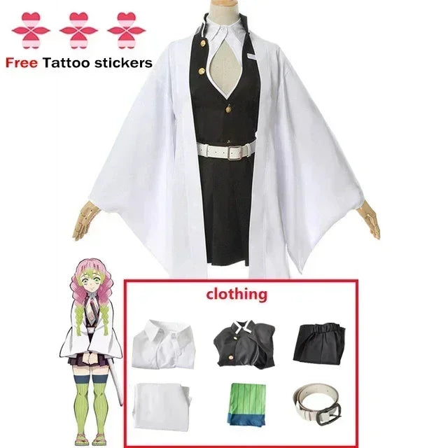 Kanroji Mitsuri Cosplay Costume Kimono Dress Wig For Adults Children