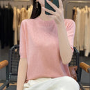 Women Short-Sleeved Knitwear Top O-Neck Lyocell Summer Tee