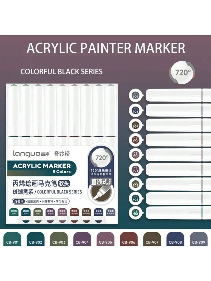 Languo 9pcs Acrylic Marker Pen Set Soft Brush Paint Pens For Art
