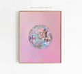 Silver Disco Ball Canvas Painting Pink Minimalist Wall Art Decor