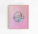 Silver Disco Ball Canvas Painting Pink Minimalist Wall Art Decor