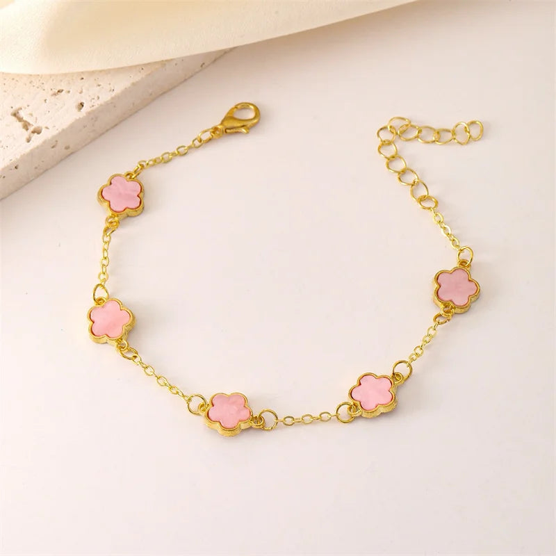 Five-petal Flower Bracelet Gold Color Chain Friendship Jewelry For Women