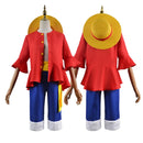 Luffy Cosplay Costume Monkey D Red Top Pants Hat For Adults Kids
