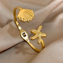 Greatera Stainless Steel Flower Cuff Bracelet Gold Floral Bangle Women