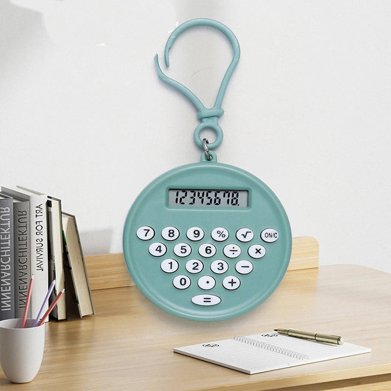 Mini Calculator Pendant Small Round Silent Button Portable Keychain