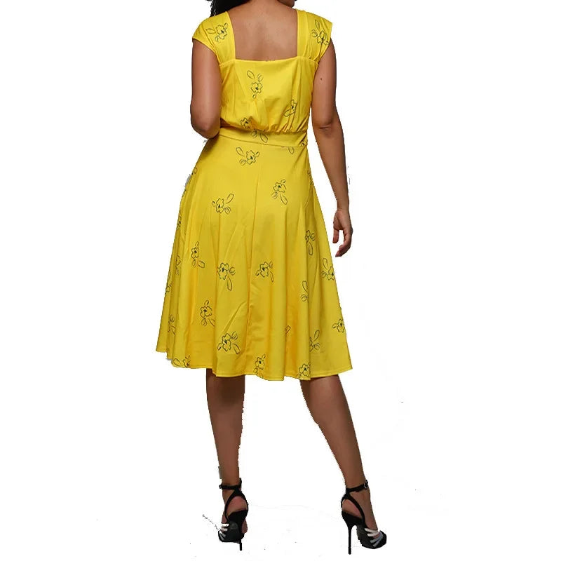 La La Land Mia Cosplay Costume Yellow Summer Dress Sleeveless Skirt