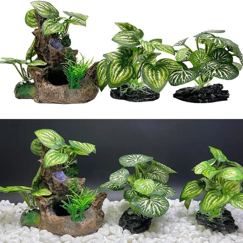 Aquarium Ornaments Plastic Simulation Plants Trees Rocks Fish Tank Decor