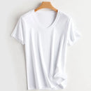 Women Silk T-shirts Mercerized Cotton O Neck Short Sleeve Casual Tops