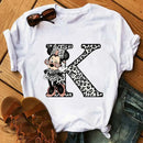 26 Letter Printed Women T-shirts Casual Graphic Summer Short Sleeve Tops