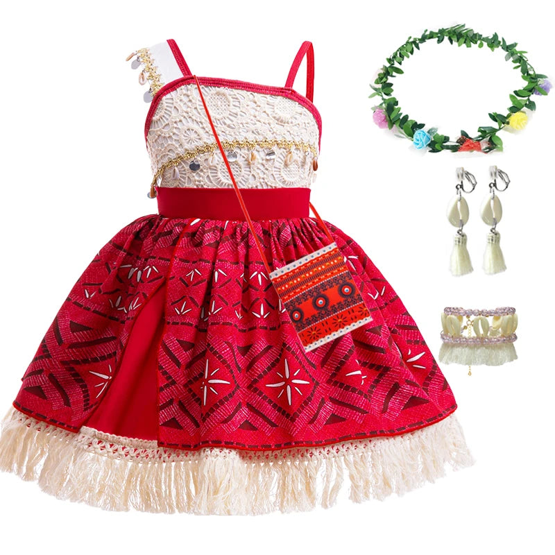 Girls Halloween Costume Dress Tassel Princess Dress With Necklace 3-10 Years