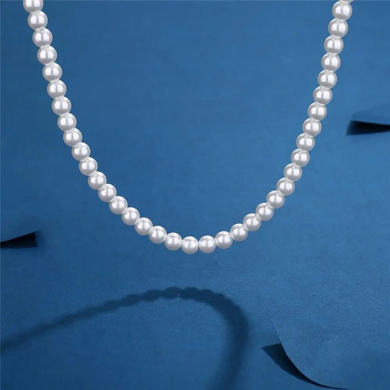 Artificial White Pearl Necklace Elegant Beaded Choker For Men Women