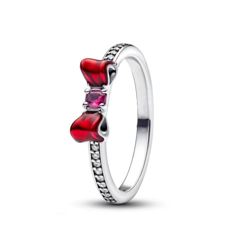 Disney Pink Bow Heart Ring Sparkling Double Heart Design For Women