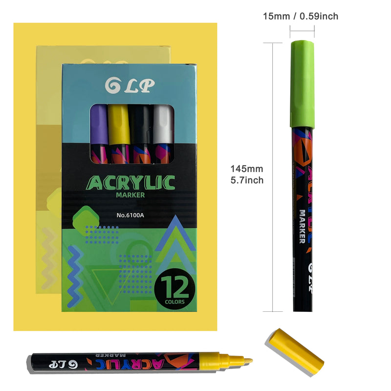 12-60 Colors Acrylic Paint Markers Pen 1-2mm Valve For Painting