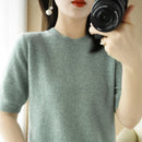 Women Short-Sleeved Knitwear Top O-Neck Lyocell Summer Tee