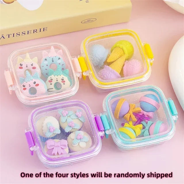 QIANKONG Cute Bento Box Eraser Set For Kids School Supplies