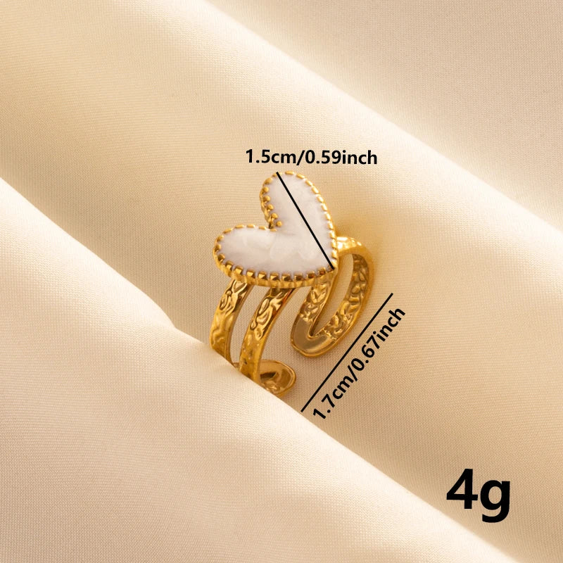 Bohemian Adjustable Stainless Steel Ring White Enamel Gold Color
