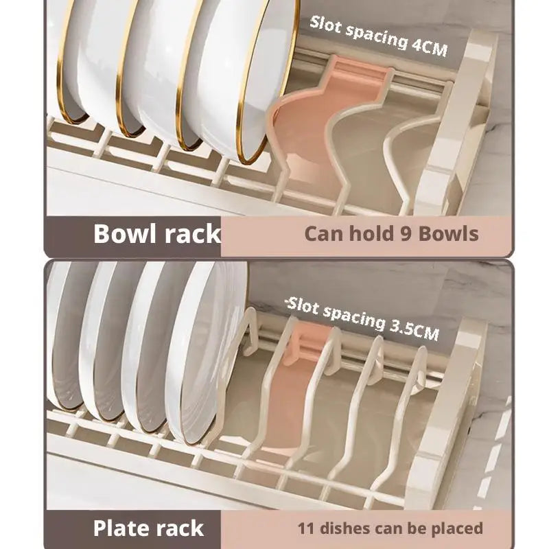 Pull Out Cabinet Shelf Stainless Steel Plate And Bowl Rack Organizer