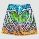 Men Swim Trunks Elastic Waist Summer Beach Shorts Hand Print
