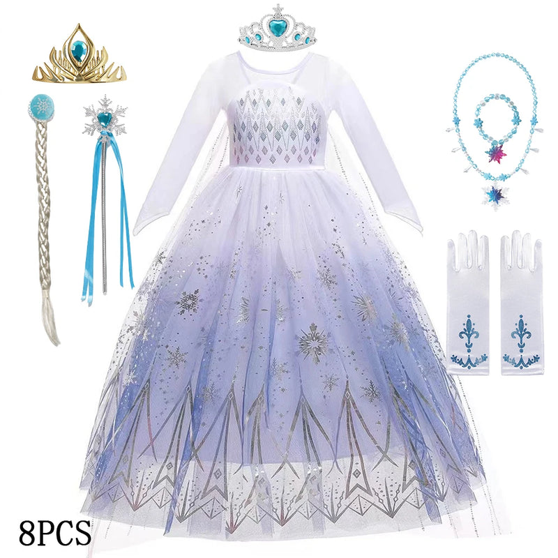 Children Elsa Dress Snow Queen Gown Long Sleeve Princess Costume