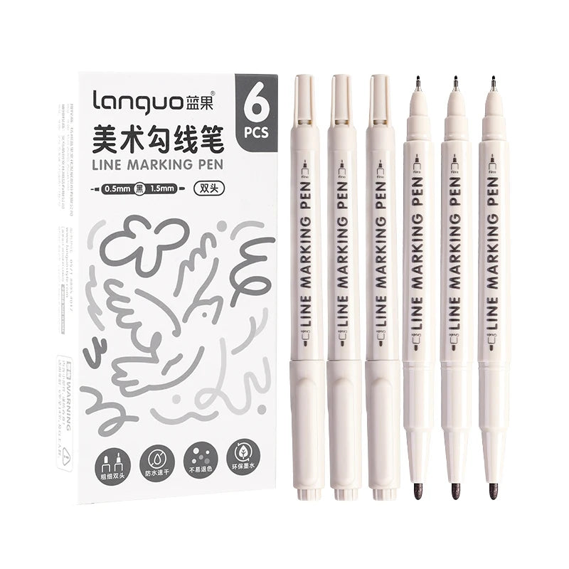 6 Pcs Double Tip Art Marker Set For Manga Drawing And Sketching