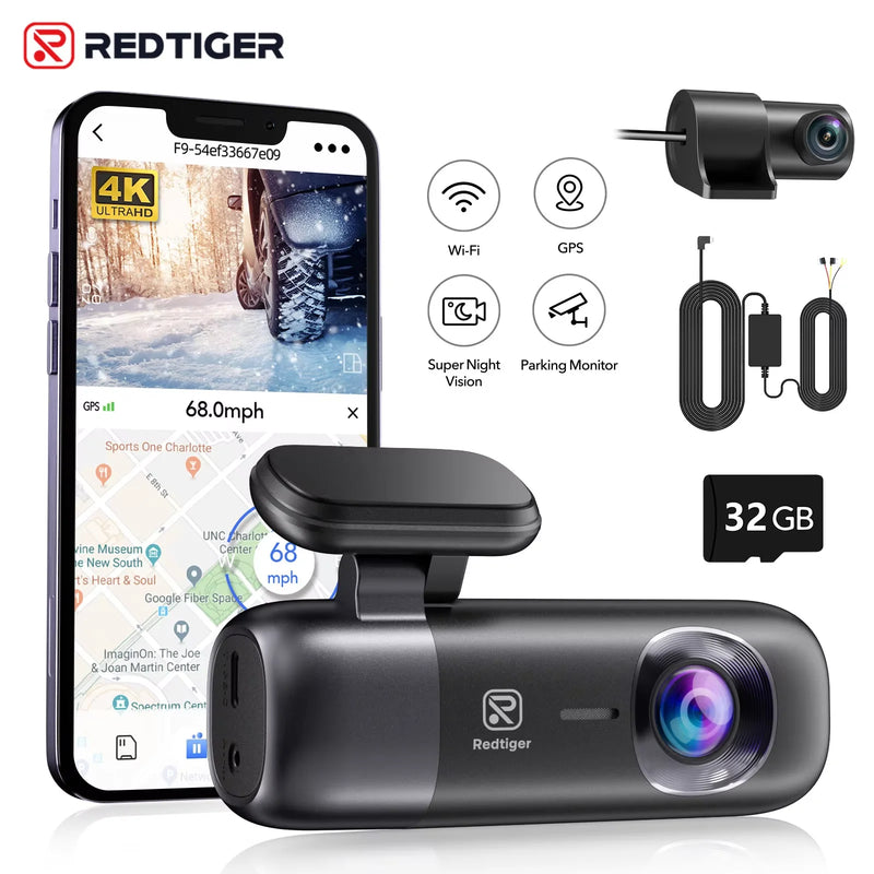 REDTIGER F9 4K Dash Cam Front Rear WiFi GPS Night Vision