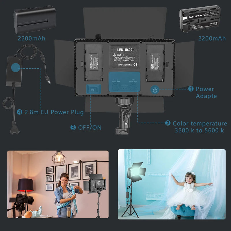 Nagnahz U800+ LED Video Light Bi-Color Dimmable With Tripod Remote