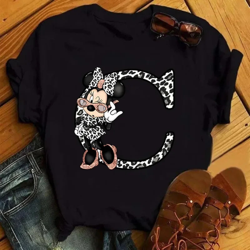 26 Letter Printed Women T-shirts Casual Graphic Summer Short Sleeve Tops