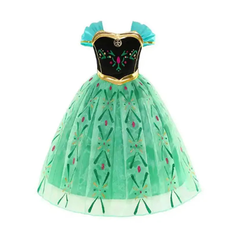 Elsa Anna Princess Dress Girls Mesh Sequin Snow Queen Costume Gown