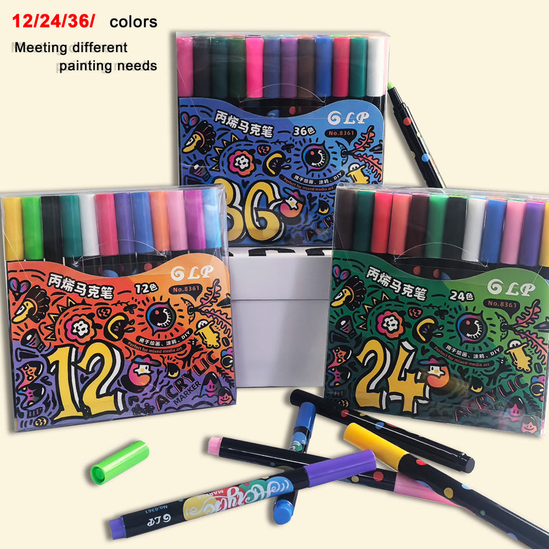 12-36 Colors Acrylic Paint Markers Pen 1-2mm Water Resistant