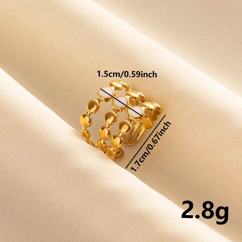 Bohemian Adjustable Stainless Steel Ring White Enamel Gold Color