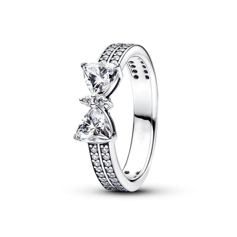 Disney Pink Bow Heart Ring Sparkling Double Heart Design For Women