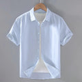 Men's Short-Sleeved Shirt Cotton Linen Casual Stand Collar Plus Size