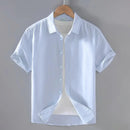 Men's Short-Sleeved Shirt Cotton Linen Casual Stand Collar Plus Size