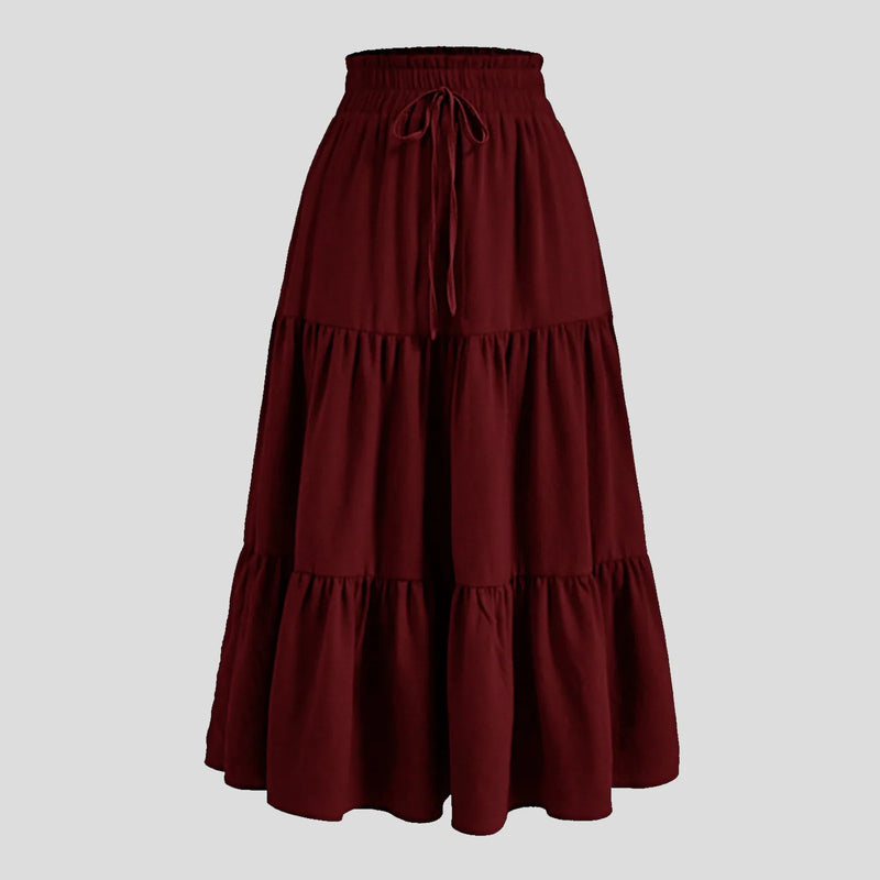 Boho Floral Maxi Skirt Elastic Waist Pleated Flowy Long Skirt