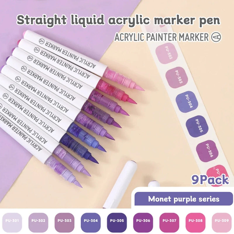 9pcs Acrylic Markers Set For Rock Painting Glass DIY Craft Supplies