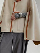 Freeacy Women's High Neck Buckle Coat Loose Fit Long Sleeve Outerwear