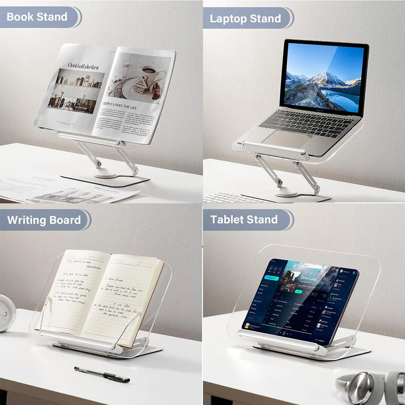 Adjustable Acrylic Book Stand With 360 Degree Rotating Base And Clips