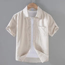 Men's Short-Sleeved Shirt Cotton Linen Casual Stand Collar Plus Size