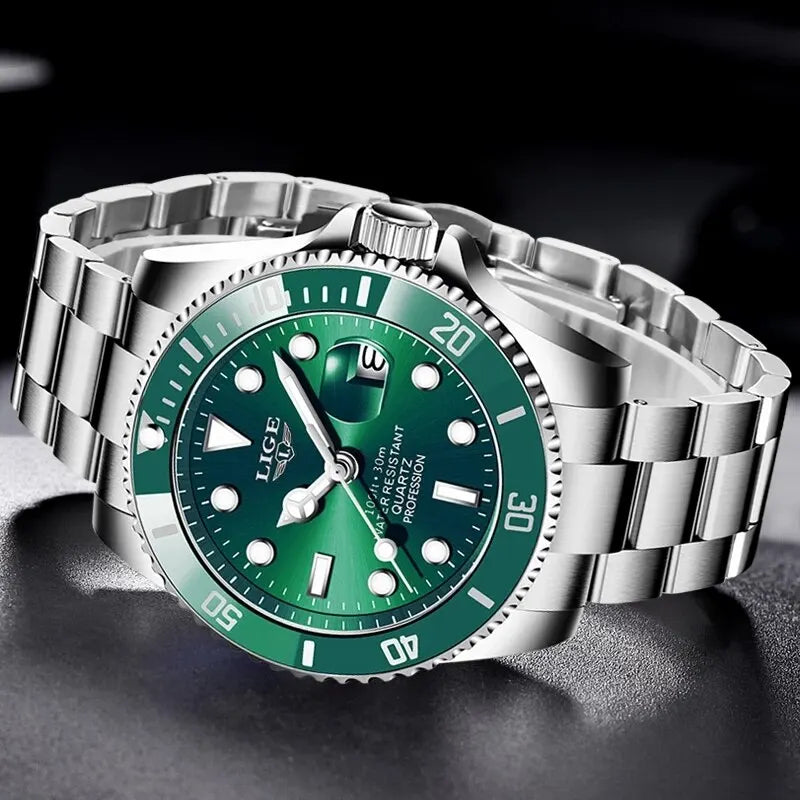 LIGE Men's Quartz Wristwatch Waterproof Sport Diver Date Clock