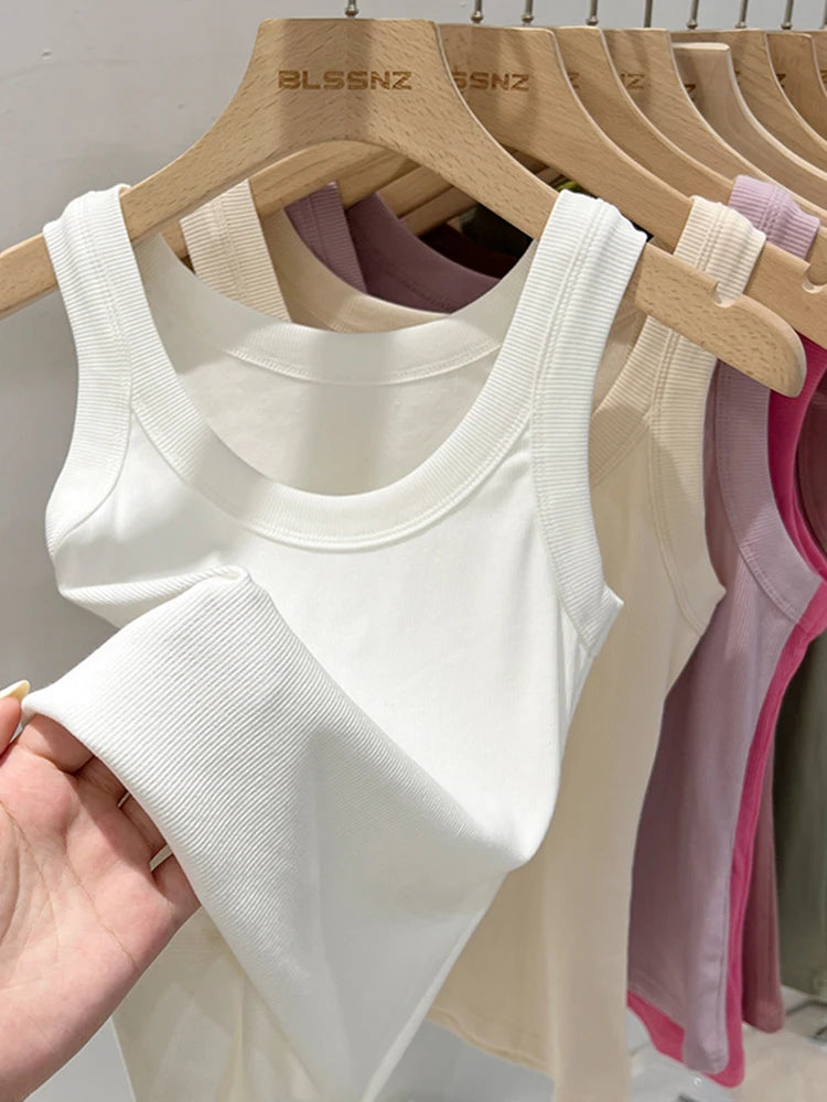 Zjaiss Women Ribbed Tank Top Solid Round Neck Stretchy Camisole