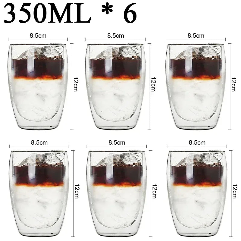 Double Wall Borosilicate Glass Mug Set Heat Resistant Tea Coffee Cups