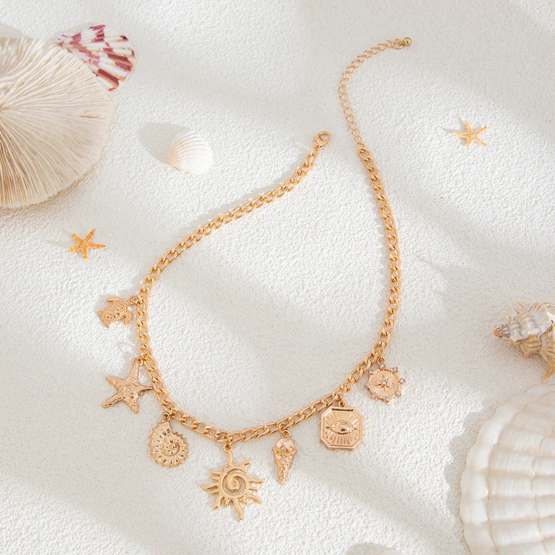 Salircon Gold Starfish Pendant Necklace Summer Beach Jewelry For Women