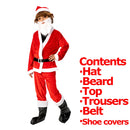 Santa Claus Costume For Kids Ages 4-13 With Hat Beard Belt Shoe Covers