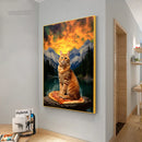 Cat Pizza Canvas Wall Art Cute Kitten Eating Pizza Home Decor