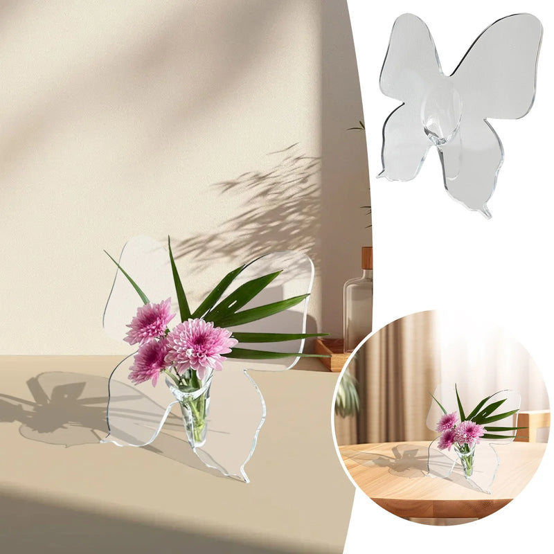 Transparent Acrylic Butterfly Vase Decorative Glass Garden Figurine