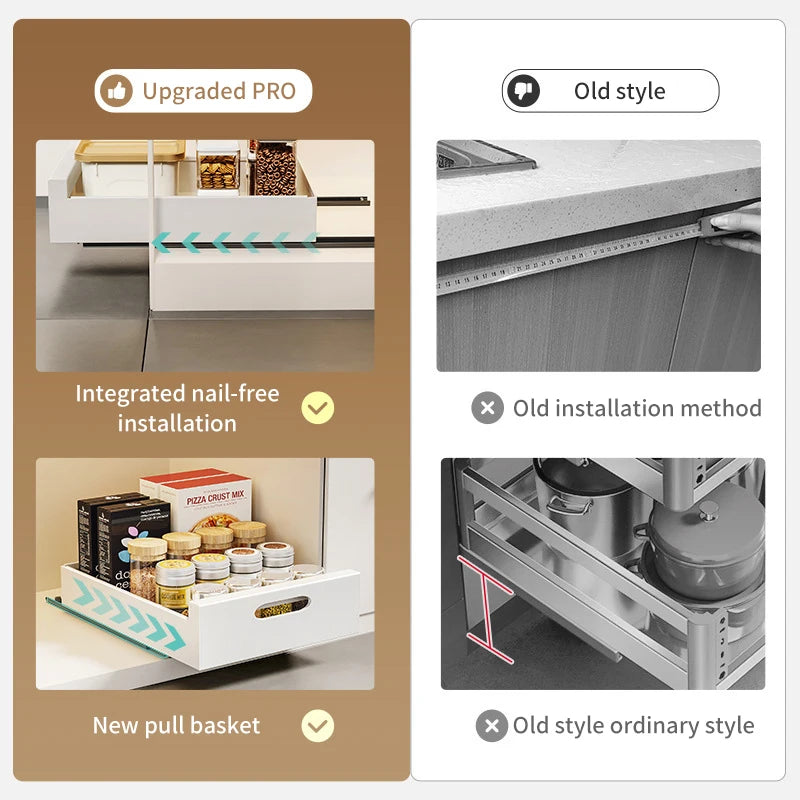 In-Cabinet Pulley Drawer Organizer Kitchen Shelf Spice Storage Box