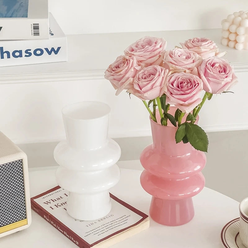 Modern Pink Glass Vase Hydroponic Flower Vase For Home Decor