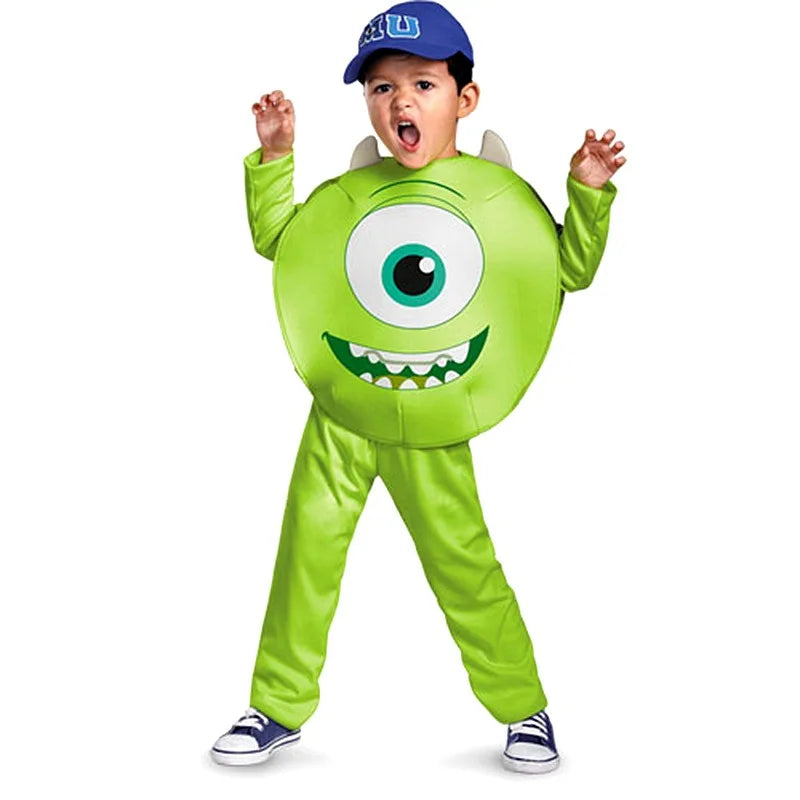 Kids Monster Costume Green Big Eye Cartoon Character Jumpsuit With Hat