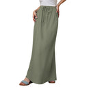 Women Linen Maxi Skirt Summer Cotton Elastic Waist Boho Beach Skirt